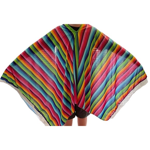 Poncho Mexican Serape Rainbow Color Stripes Adult Unisex One Size - Picture 4 of 8